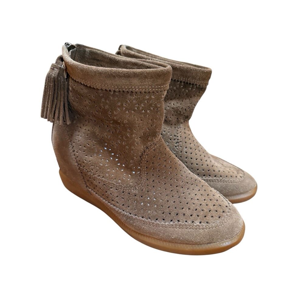 Isabel Marant Basley Suede Tassel Ankle Boots Platform Wedge Sz 38 Brown Leather
